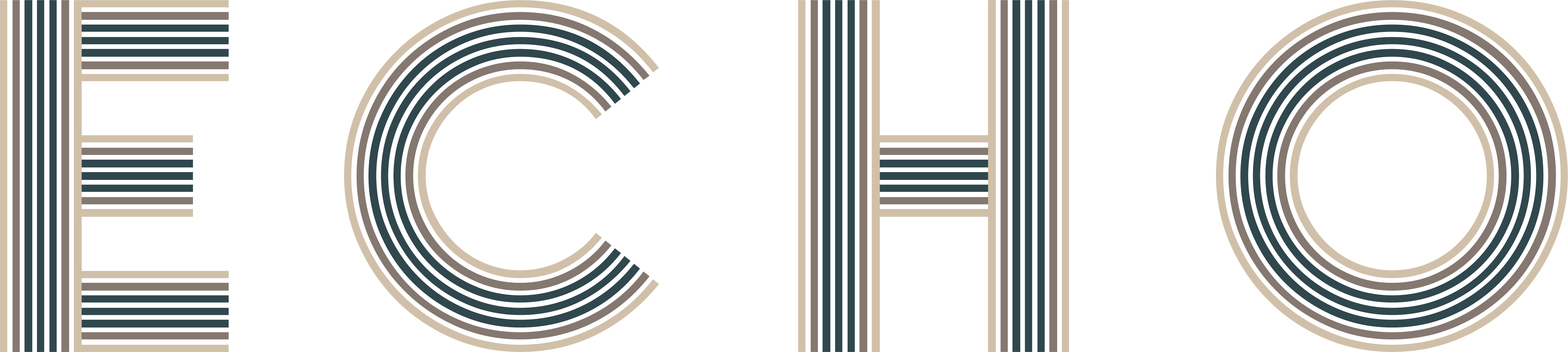 The image shows the letters E, C, and O with a striped pattern.